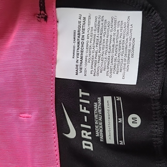 Nike Athletic Cropped Leggings Black Pink Stripe Mid Rise Stretch Medium - Picture 8 of 12